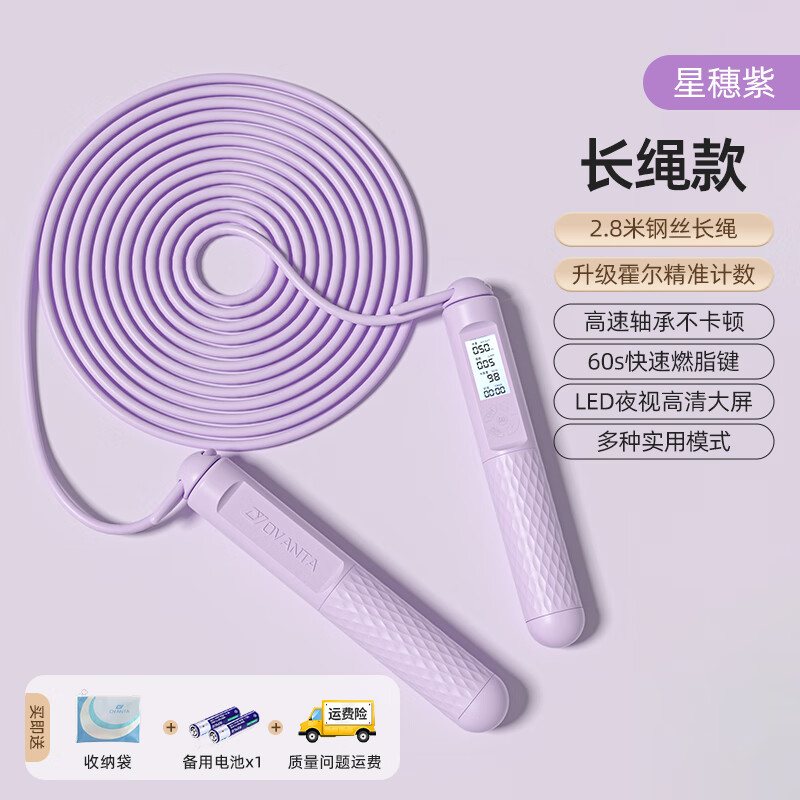 炫酷跳绳成人计数减肥燃脂健身运动中小学生考试专用业竞速防绕神子 钢丝长绳【燃脂瘦身】星穗紫