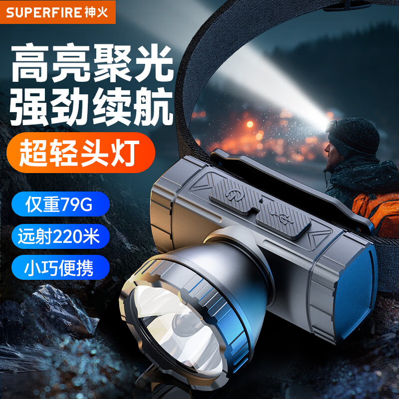 神火（SupFire）头灯强光超亮长续航户外赶海夜钓鱼防水工作矿灯头戴式照明手电筒