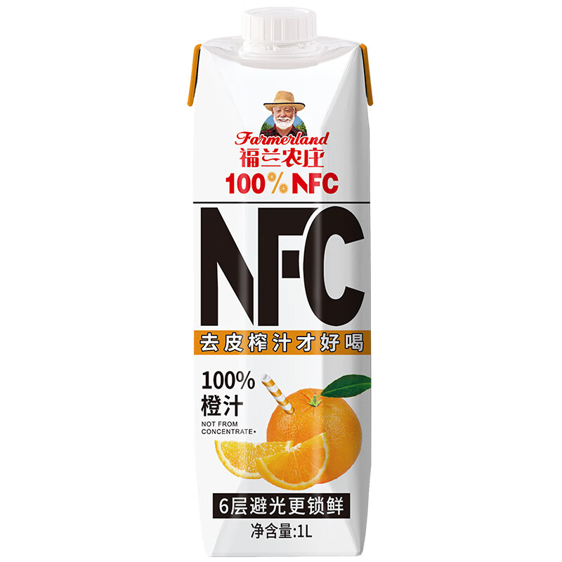 福蘭農(nóng)莊100%NFC非濃縮還原果汁鮮果壓榨橙汁飲料家庭裝無(wú)添加1L 100%NFC橙汁