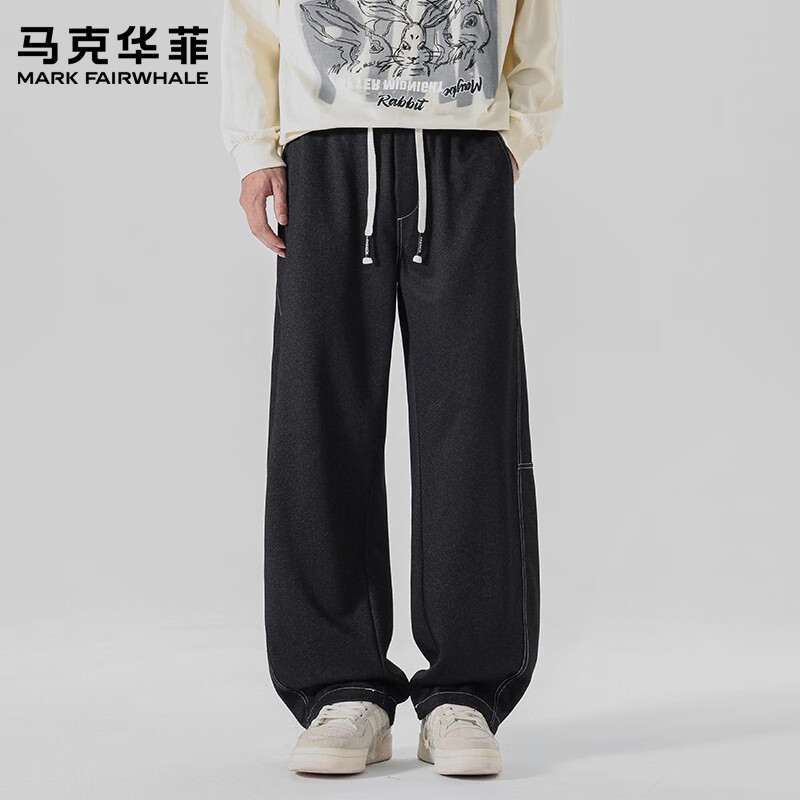 马克华菲(MARK FAIRWHALE)美式复古弯刀休闲裤男士2026秋秋新款潮牌明线设计宽松长裤子男装 牛仔蓝色 【秋季新品】 2XL 【建议150-165斤】