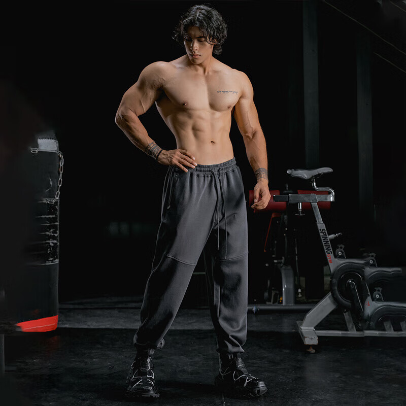 MUSCLE DOG肌肉狗 美式运动长裤男秋季保暖宽松休闲束脚裤户外训练健身长裤 深灰 L