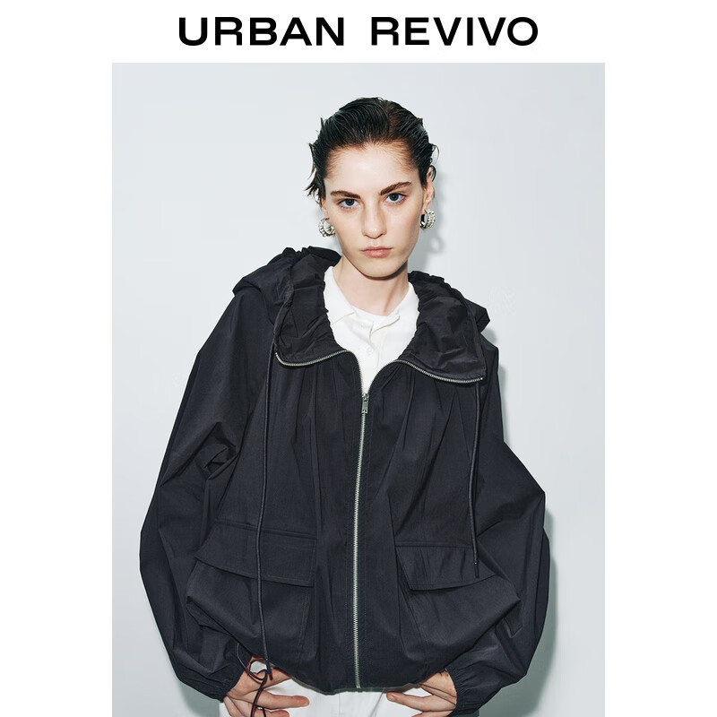 UR2026春季新款女装琥珀流光风连帽抽绳超宽松外套UWM150072 墨蓝 (偏宽松) M (M-L)