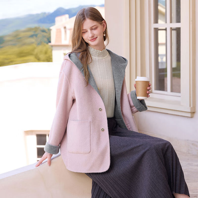 香影（xiangying）香影小紅書推薦【100純羊毛】?jī)擅娲╇p面呢大衣女2025冬季新款連 淺灰 S