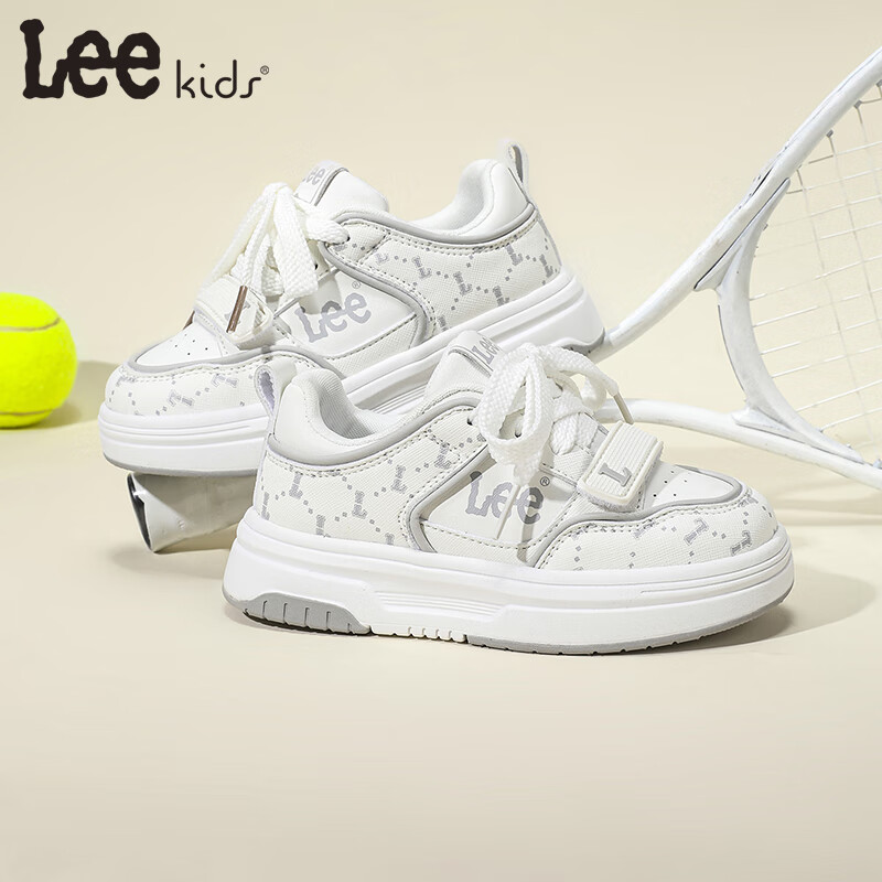 Lee童鞋儿童运动鞋【魔术贴小白鞋】春季校园透气男女童休闲板鞋 米白 28 【建议脚长174mm】