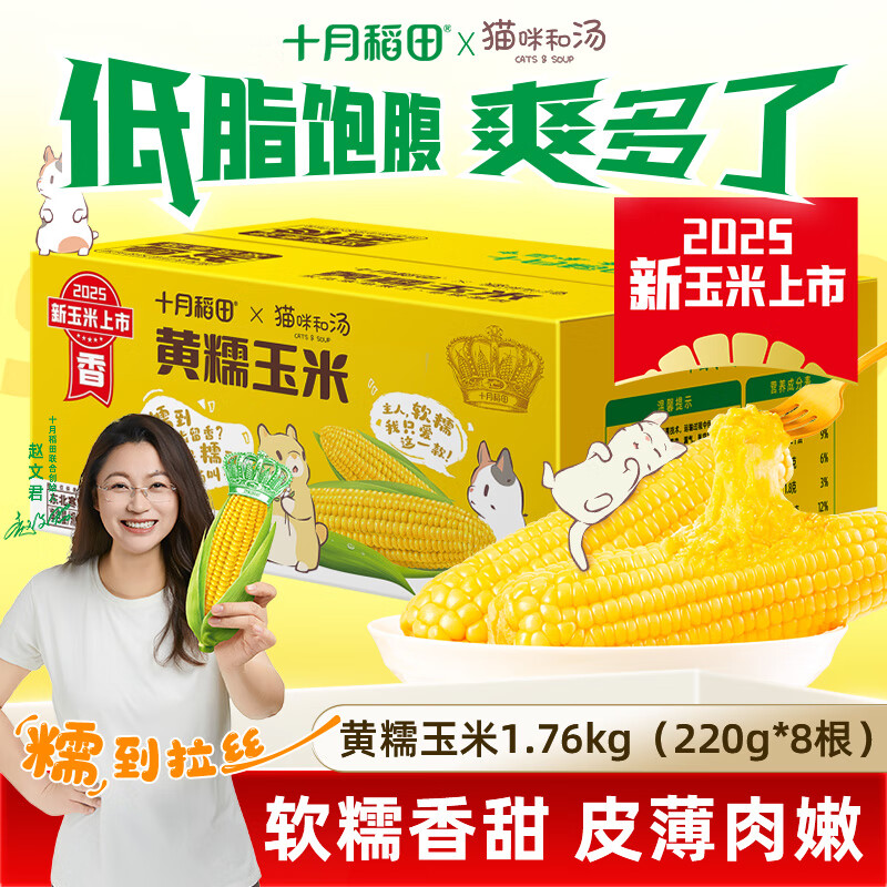 十月稻田【2025年新玉米】黄糯玉米 限定联名装 香甜软糯 东北黏苞米 黄糯玉米1.76kg