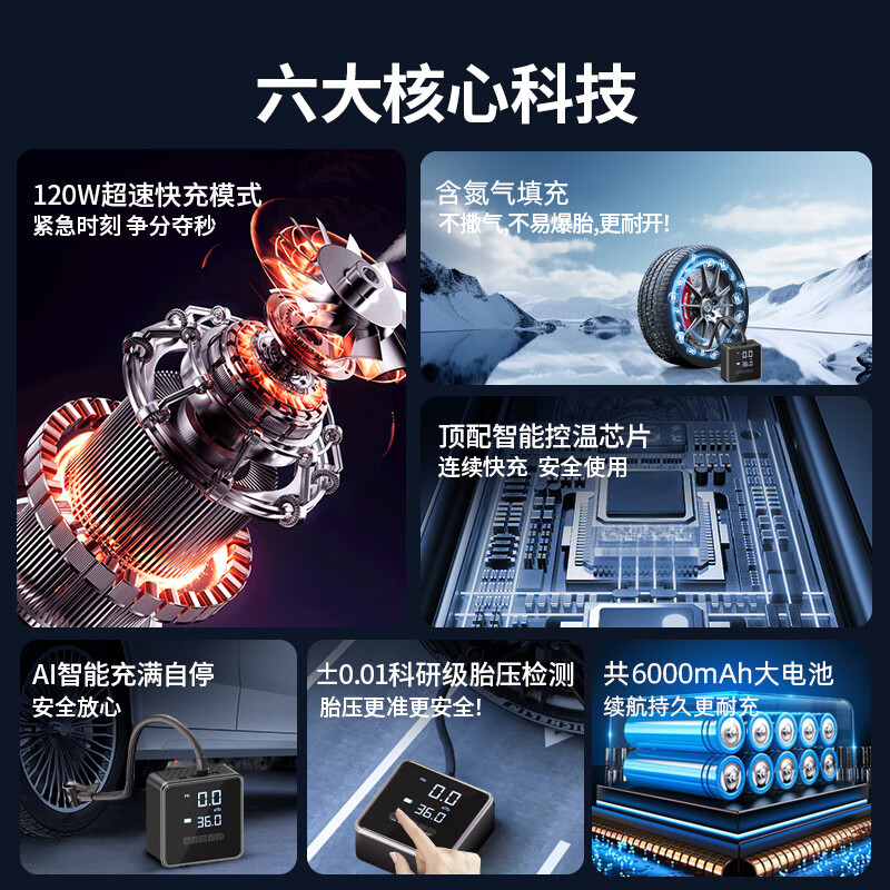 CHONGTENG跨境车载充气泵自动充停汽车轮胎无线电动打气泵便携电动车打气筒 有线款【车用】