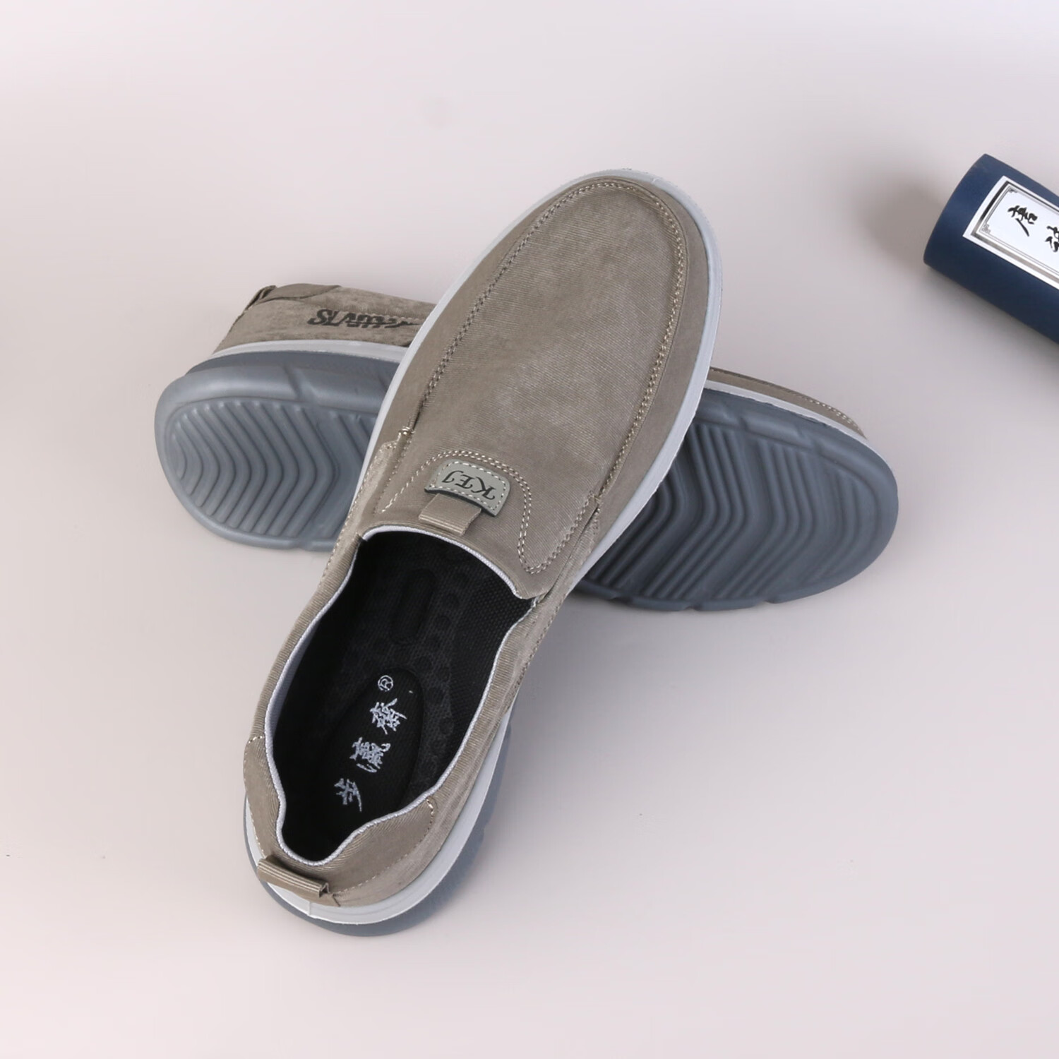 步瀛斋青中年透气休闲一脚蹬男士布鞋轻便软底防滑老北京布鞋男开车通勤 卡其 42