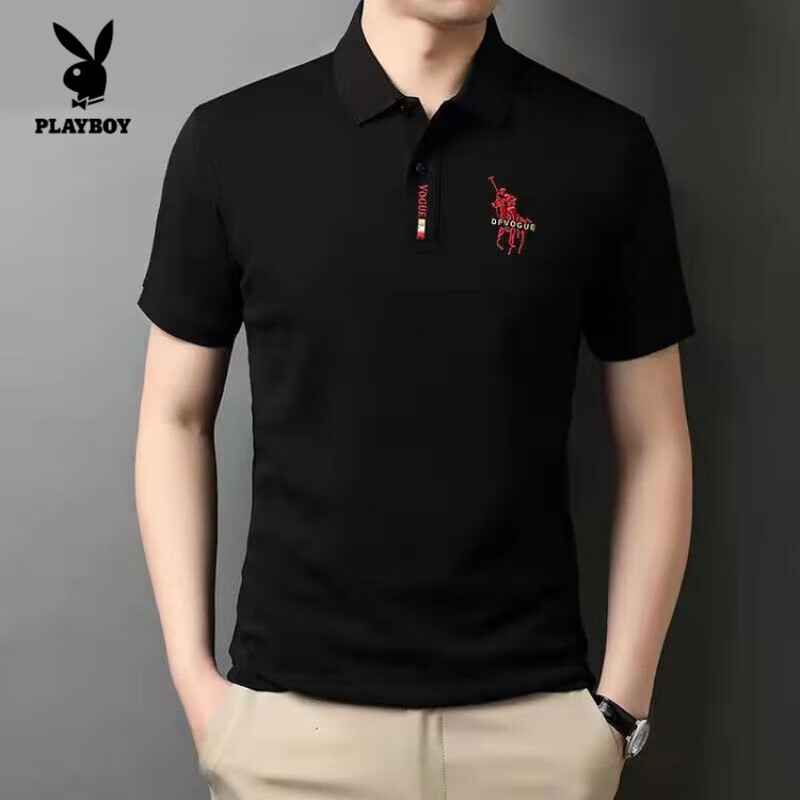 花花公子品牌纯棉短袖t恤男夏季宽松休闲简约中老年爸爸翻领polo打底衫 白色 L 【建议105-120斤】