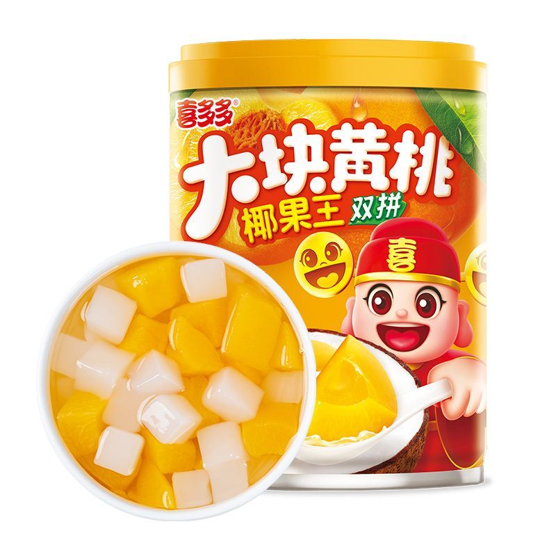 喜多多大塊黃桃椰果王雙拼罐頭即食真空鎖鮮0甜味劑0脂肪水果罐頭 245g*6罐黃桃椰果雙拼