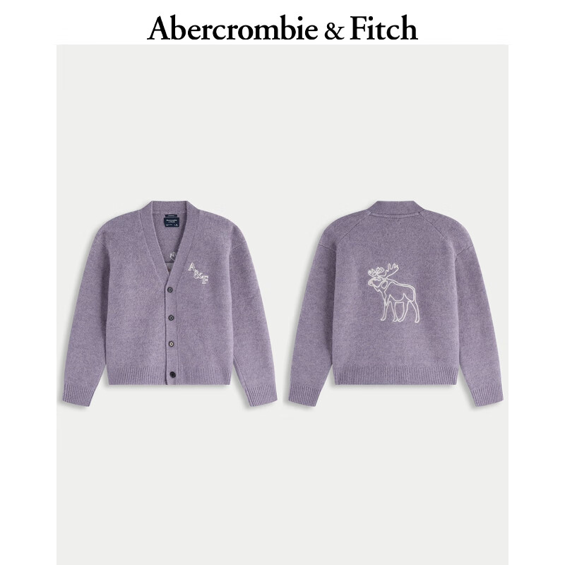 Abercrombie & Fitch【李现同款】大麋鹿图案绒感针织衫毛衣25秋冬男装120-5180 浅紫色 L (180/108A)