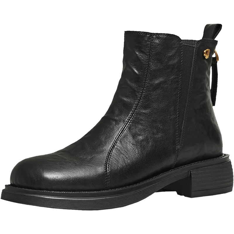 天美意短靴商場同款女靴英倫女切爾西靴新款 黑色 38