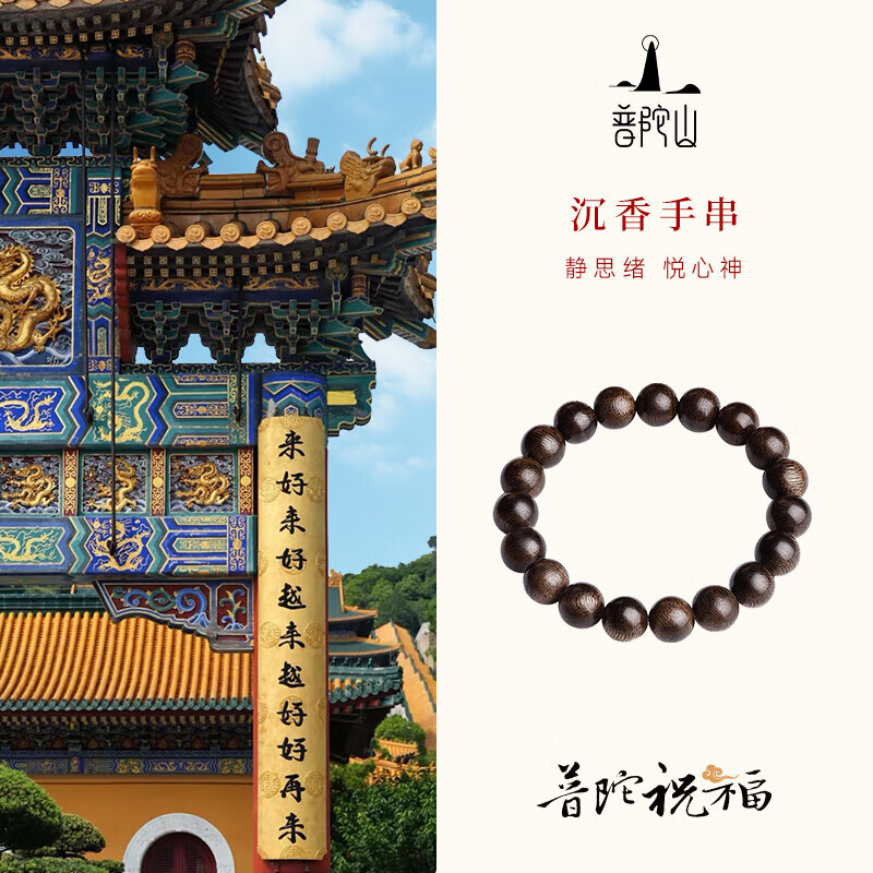 普陀山【正品保真】沉香木手串手链和田玉转运珠佛珠男女款生日礼物 沉香木素圈手串-9mm
