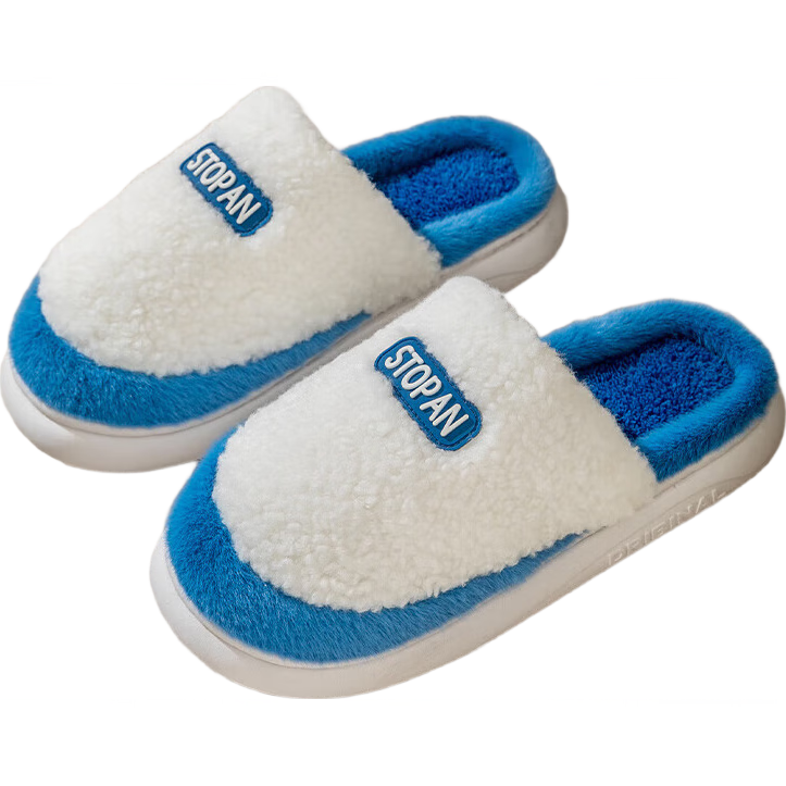 惠夫人棉拖鞋男秋冬季保暖双拼色情侣居家保暖防滑毛绒地板拖女士棉拖鞋 双拼  宝蓝 42-43 (适合41-42码穿)