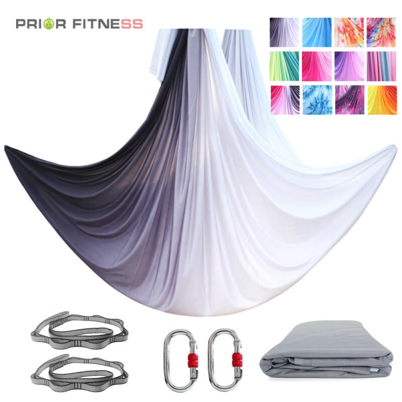 PRIOR FITNESS5米彩色空中瑜伽吊床套裝家用 中彈力瑜伽伸展帶瑜伽繩瑜伽館健身 black light
