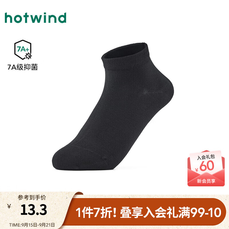 热风【商场同款】女士袜子基础纯色袜2025年秋新款抑菌透气素色低帮袜 01黑色 1双 均码