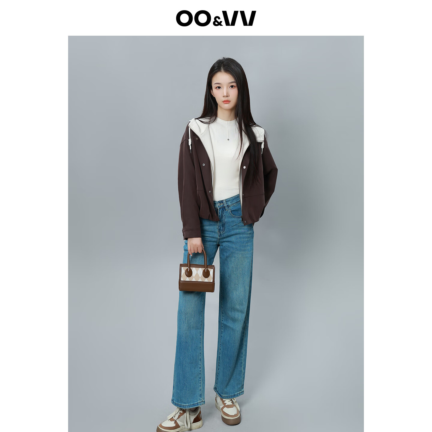 OO&VV2025年秋装新款撞色拼接连帽外套女设计时尚百搭显瘦上衣假期出游 摩卡棕 M