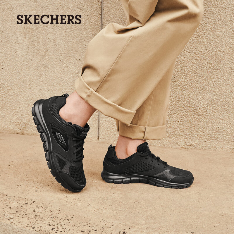 斯凯奇（Skechers）父亲节礼物男鞋夏季透气男士舒适绑带运动鞋男休闲鞋232398 全黑色/BBK 42