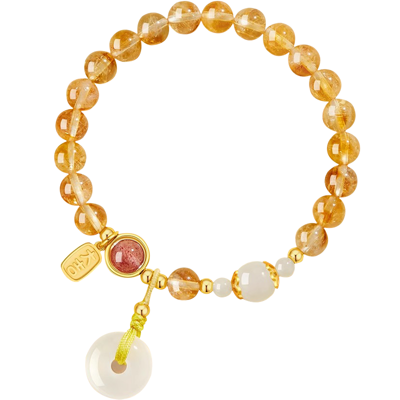 六桂福珠寶黃水晶手串吉祥平安扣招財納福手鏈送女友生日禮物 吉祥平安扣黃水晶手串