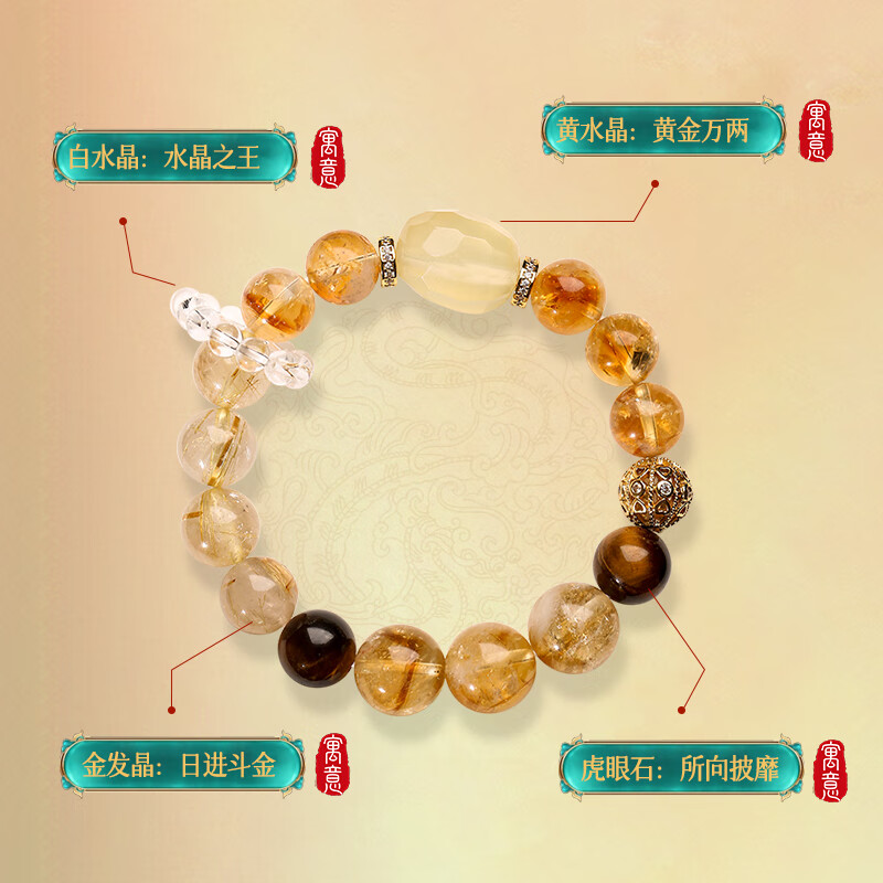 灵机生活馆2026年麦玲玲同款黄水晶手链金发晶本命转运珠手串貔貅新年礼物 【横财】黄水晶路路通手链 优选高端天然水晶
