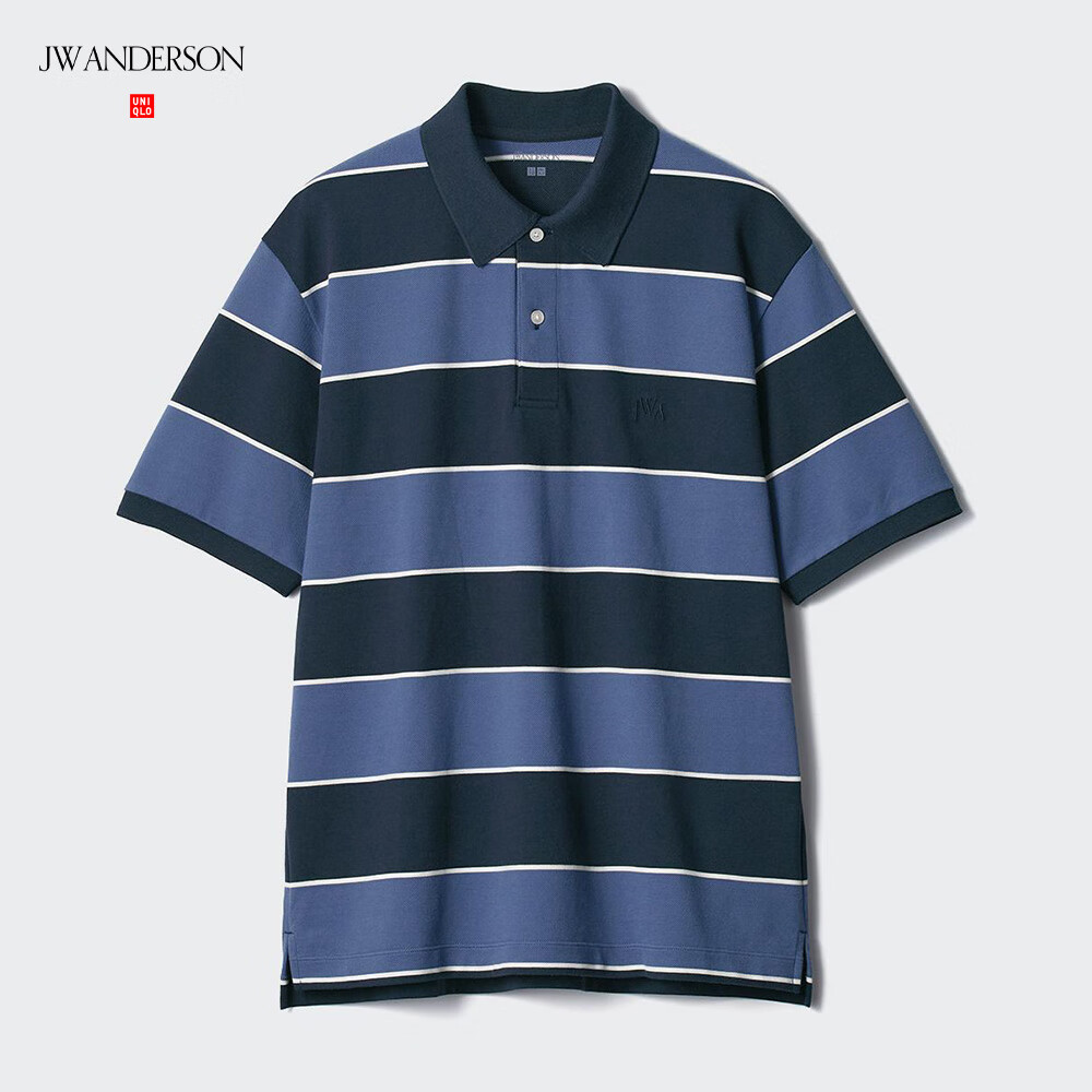 优衣库合作款男女装快干POLO衫短袖条纹T恤休闲时尚477677 68 深蓝色 L /175/100A