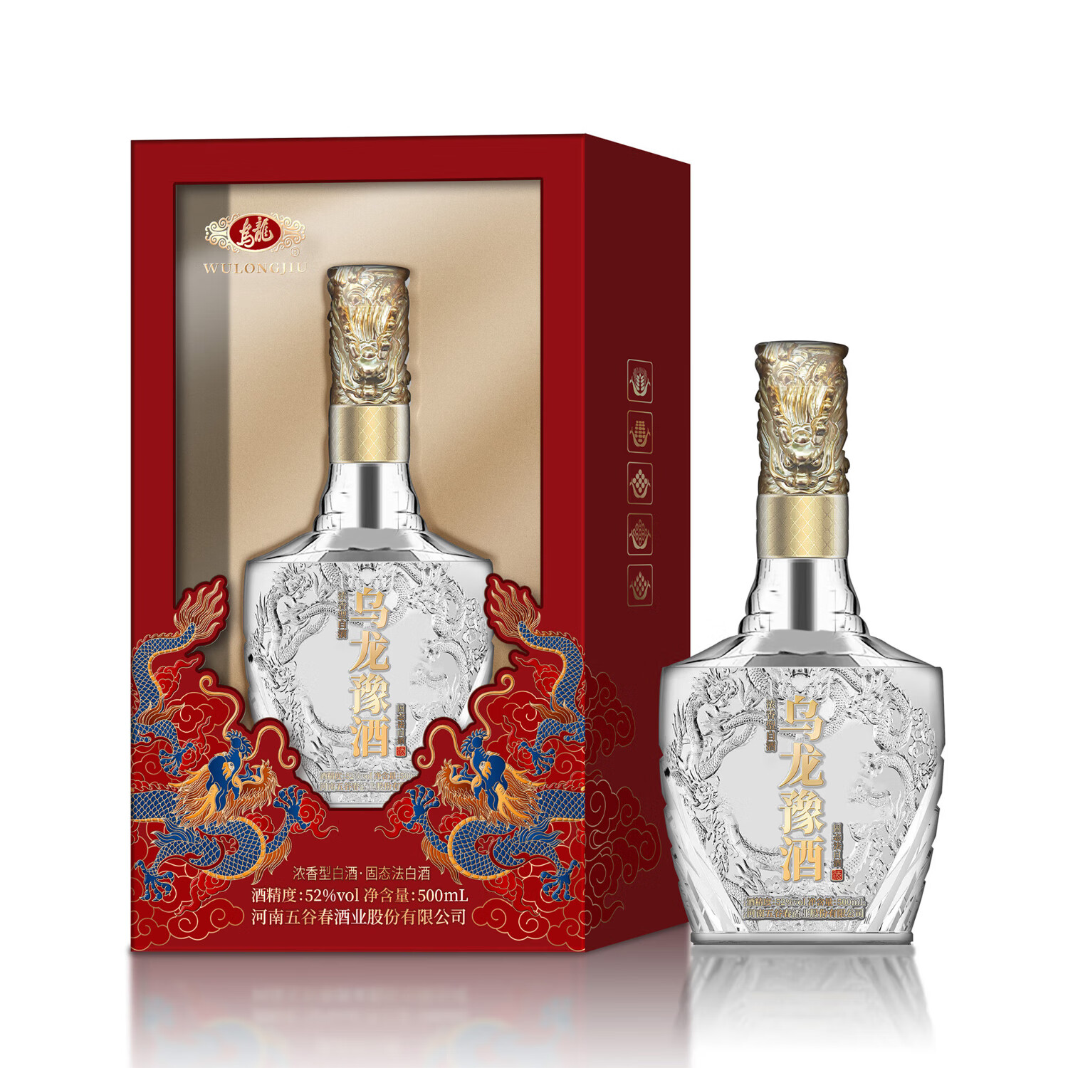 乌龙豫酒浓香型固态法白酒送礼自饮联系客服领取优惠券 52度 500mL 4瓶 （整箱畅饮）