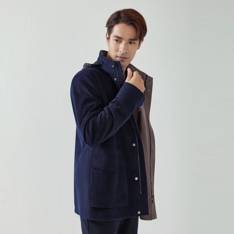 MAYOR男装藏青100%绵羊毛连帽单茄克MJJK47702F6A 藏青 M (170/92A)