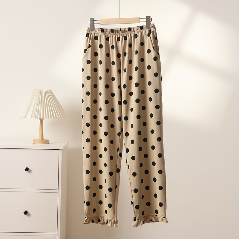 玛伦萨100%纯棉睡裤女春秋季2025新款可外穿长裤女士家居裤 杏色 M