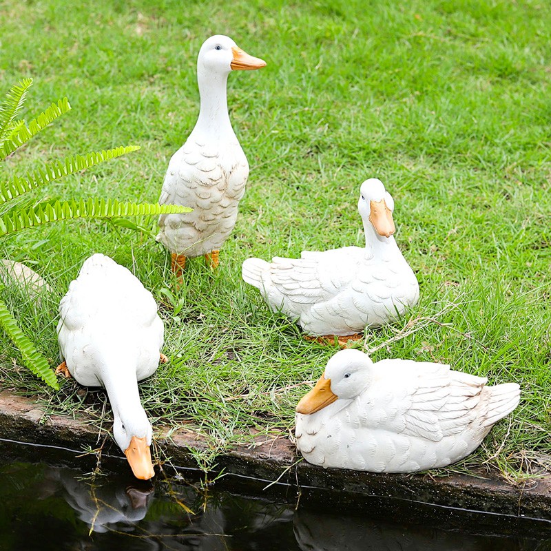 花之塘庭院花园布置装饰仿真喝水鸭子天鹅摆件别墅水池鱼缸池塘户外