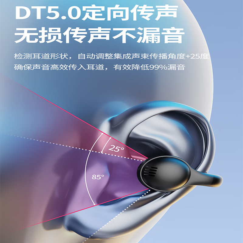 中性不入耳骨传导无线降噪耳机蓝牙5.4HiFi全景音开放式耳夹式音乐运动跑步游戏超长续航 曜石黑【耳夹式+大屏数显+定向传音+9D音效】