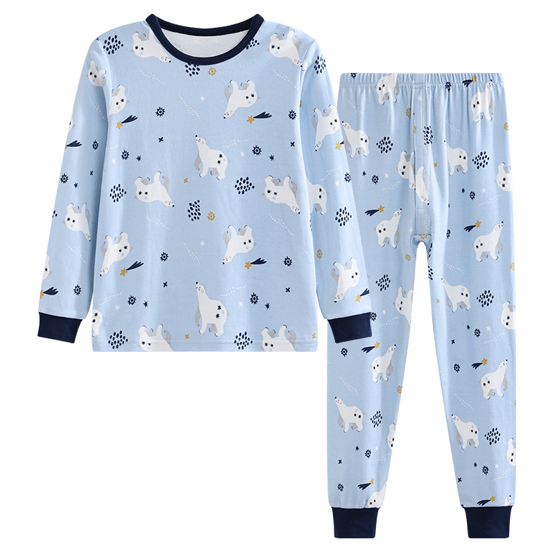 紅豆兒童純棉內衣套裝男女童秋衣秋褲睡衣棉毛衫套裝M1187絨藍130