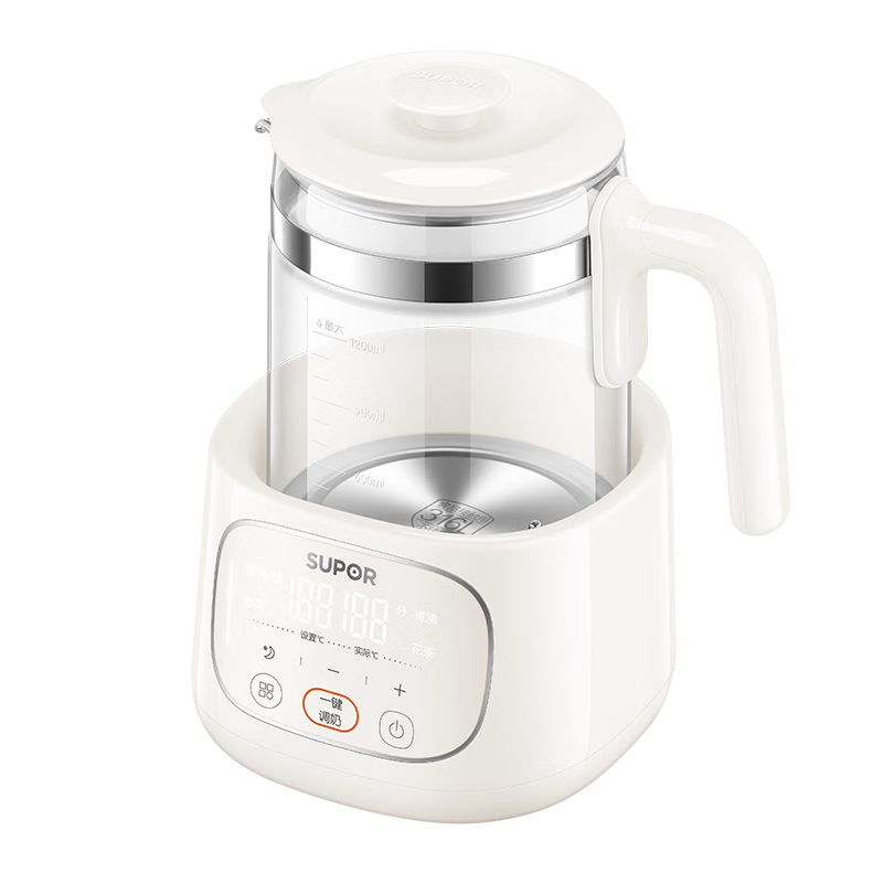 苏泊尔（SUPOR）恒温水壶 婴儿调奶器 泡奶粉机 玻璃热烧水壶家用养生壶1.2L BW22