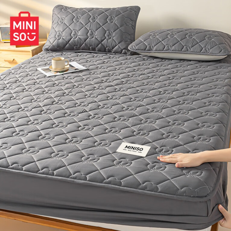 名创优品纯棉床笠罩单件100全棉加厚夹棉全包床垫保护套罩冬季床盖三件套 miniso-棉花灰 【A类新疆棉面料】 180cm*200cm -单床笠【适5-30cm床垫】