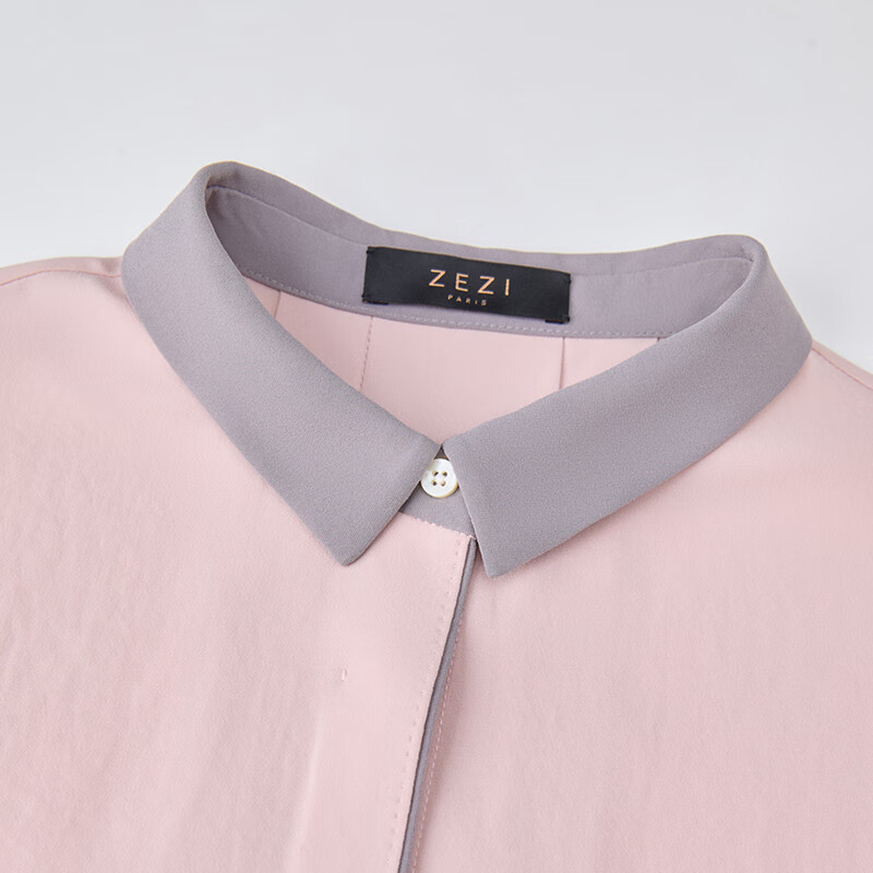 ZEZI三醋酯撞色领长袖衬衫女宽松显瘦衬衣时尚休闲百搭通勤上衣新 玉白 2XL