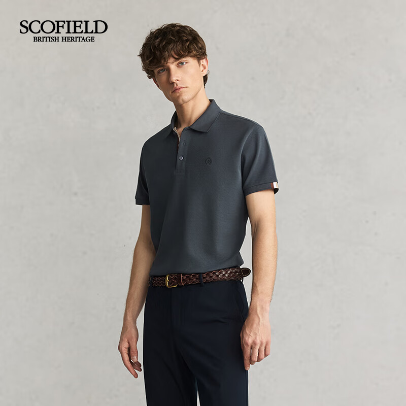 Scofield男士25年夏季新款商务休闲含桑蚕丝棉质透气翻领POLO衫 深灰色 L (175)
