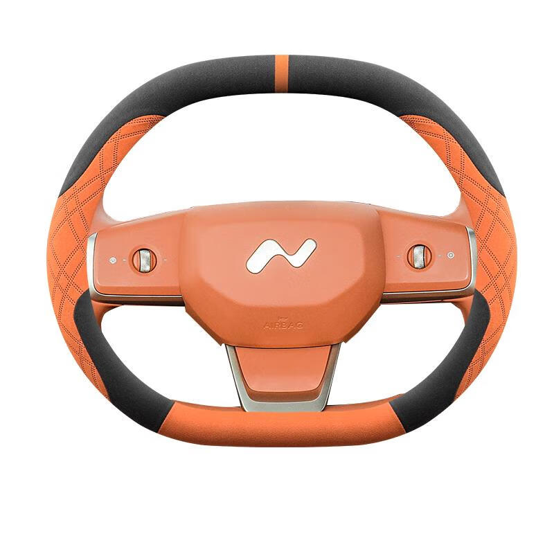奴风适配25款乐道l60方向盘套蔚来专用翻毛皮绒吸汗汽车把套四季冬季 乐道 双D型 (黑橙)翻毛款