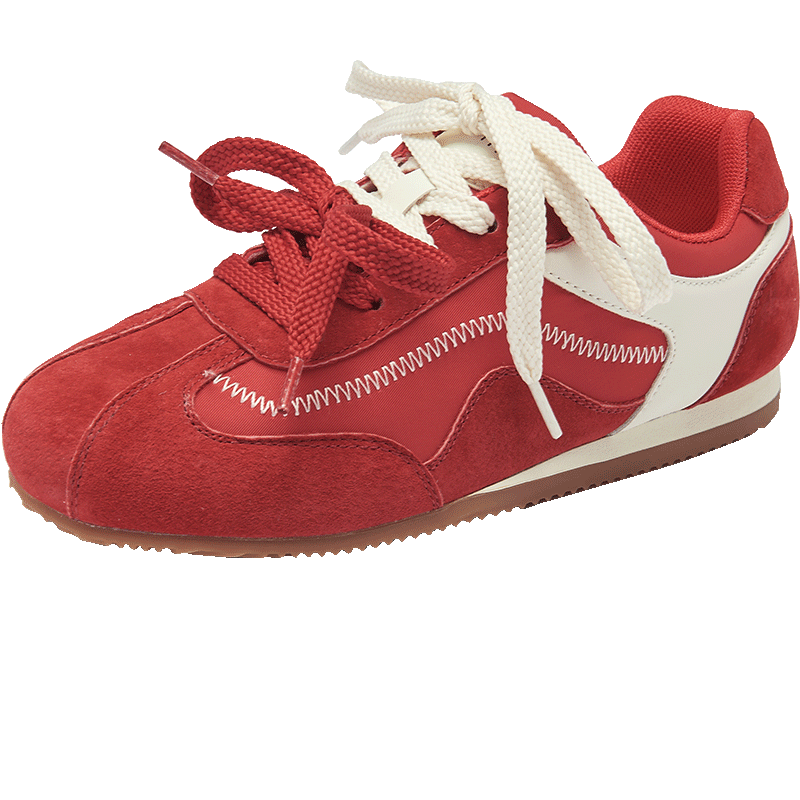 達芙妮紅色加絨德訓鞋女2025新款秋季超火百搭平底芭蕾婚鞋休閑運動鞋