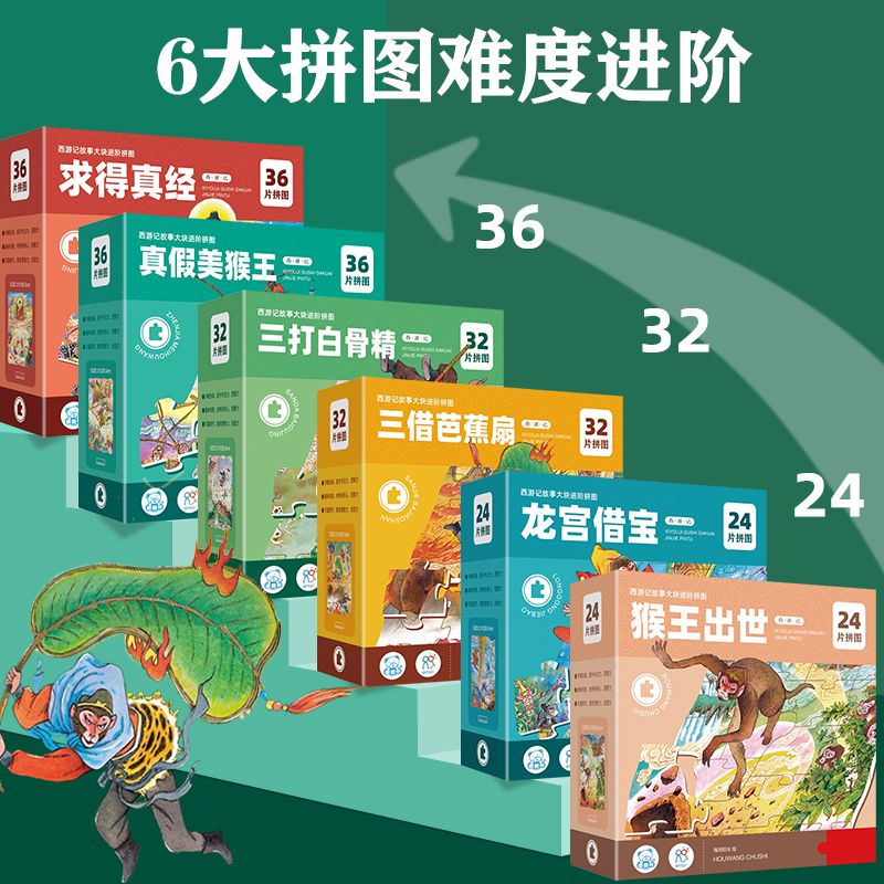 海润阳光拼图3-6岁 西游记故事大块进阶拼图儿童益智玩具男孩女孩宝宝幼儿3到8岁思维动手启蒙真假美猴王儿童生日礼物 【全6册】西游记故事拼图