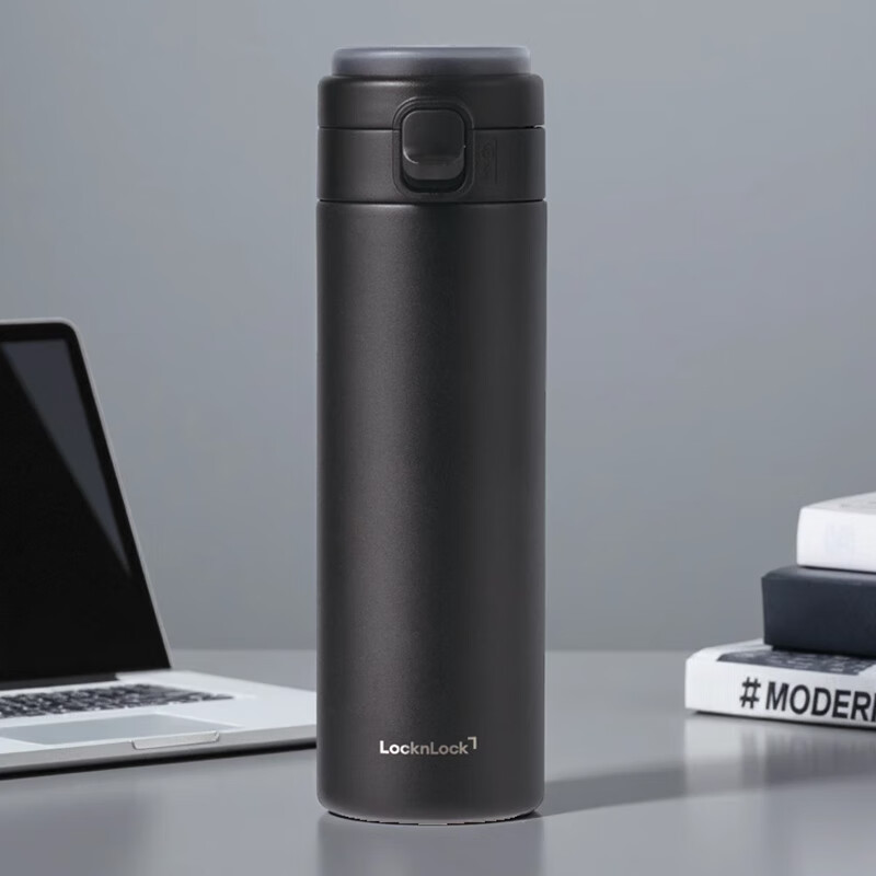 乐扣乐扣（LOCK&LOCK）轻弹保温杯316L不锈钢高颜值情侣茶水杯学生 黑色 450ml