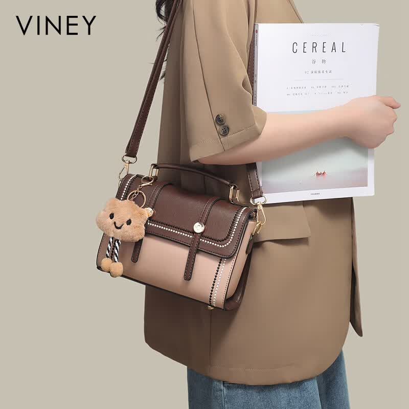 viney【邓灵枢同款】牛皮斜挎包包女包单肩包老婆生日520送女朋友礼物 【卡其】母亲节礼物实用送妈妈高档轻奢手提小方包 小众时尚品牌百搭洋气小包