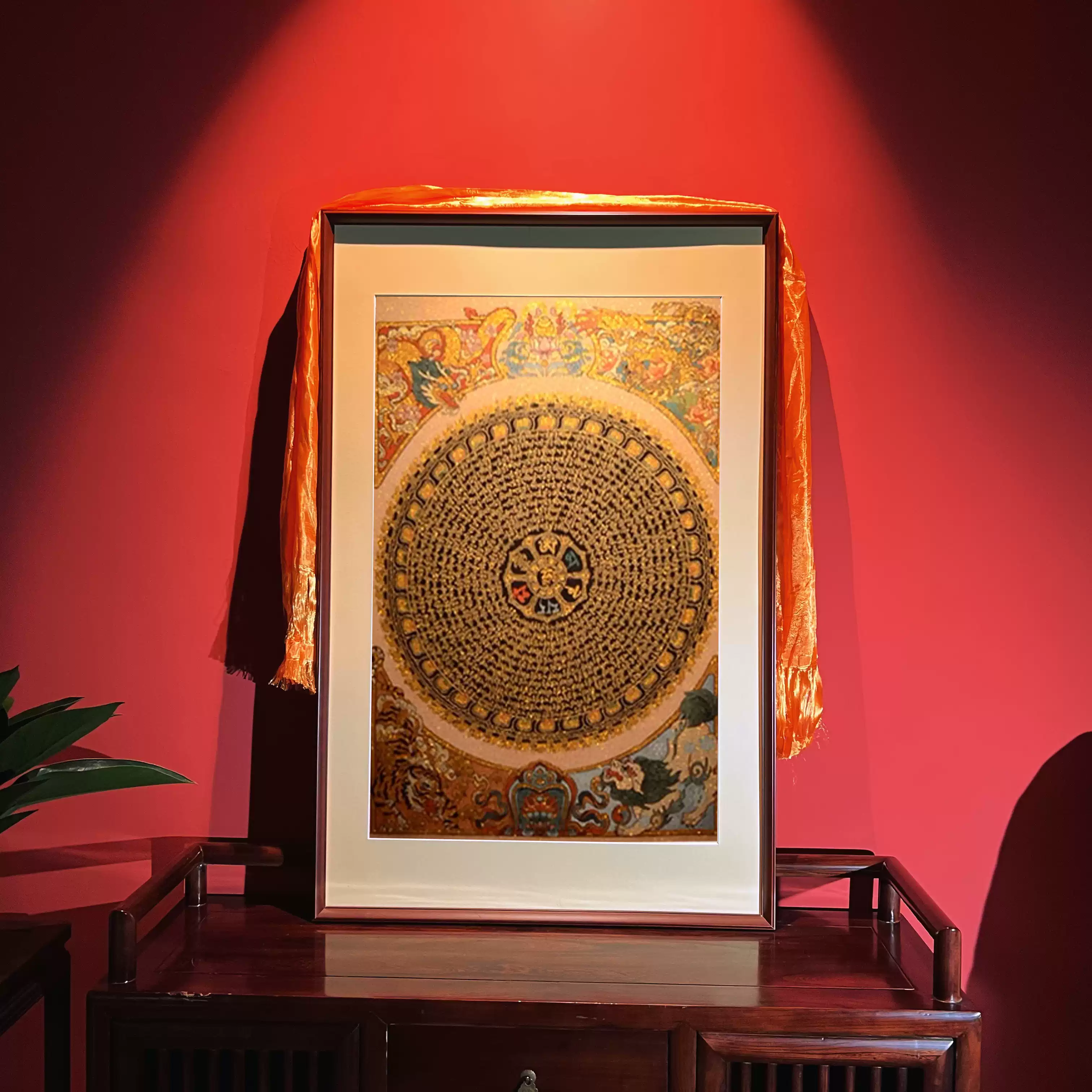 中掌柜六字真言刺绣唐卡西藏佛像观音金丝挂画茶室玄关装饰画入户门