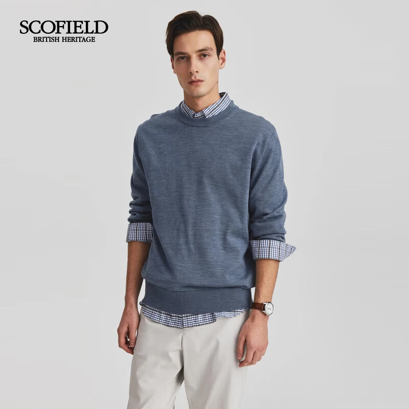 Scofield【羊毛】男装24年秋季新品休闲圆领套头多色毛衣针织衫 蓝色 2XL (185)
