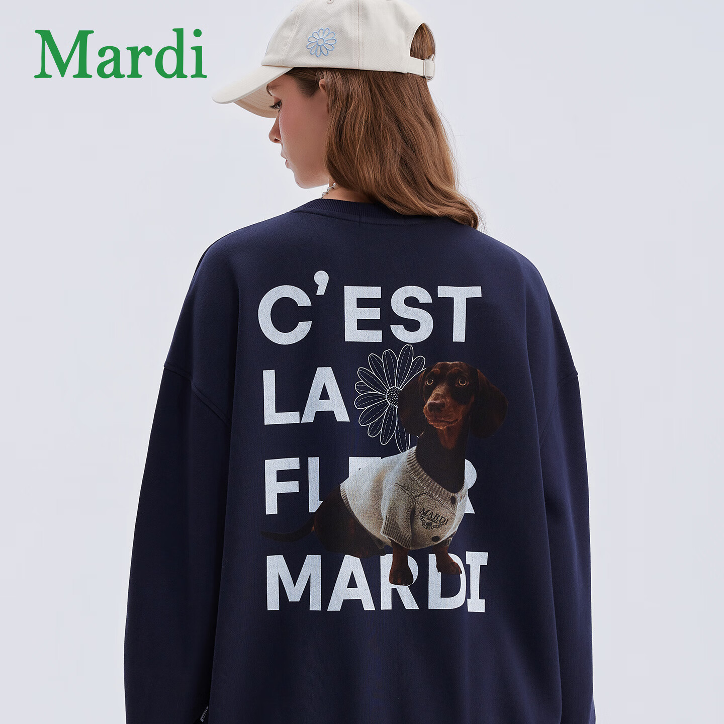 MARDI小雏菊圆领卫衣女2026春季宽松休闲插画印花套头衫MWY2532314 藤蓝 XS