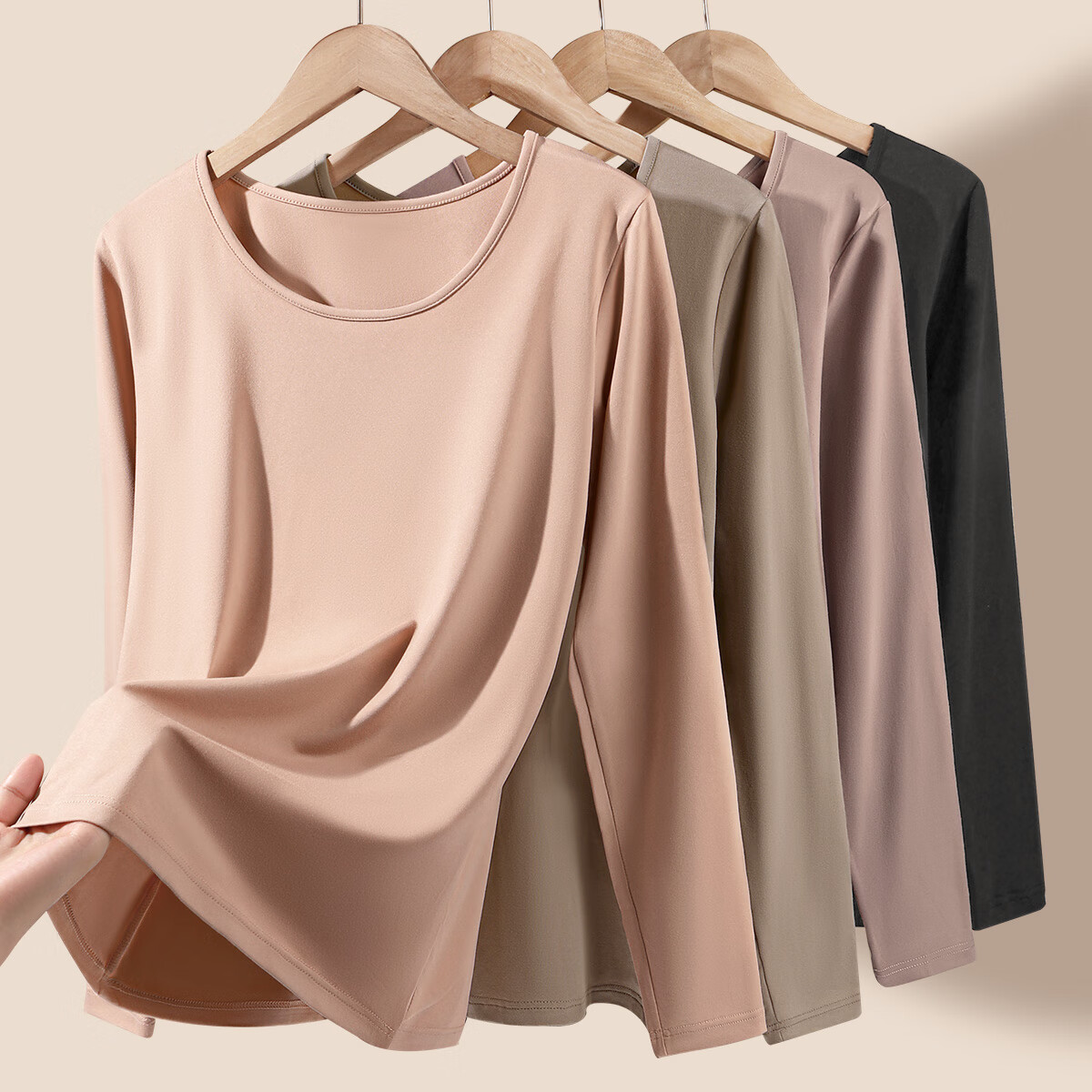 润微【轻暖肌底衣】蓄热保暖内搭可外穿女士保暖内衣秋衣打底衫女 黑色 XL (适合110-120斤)