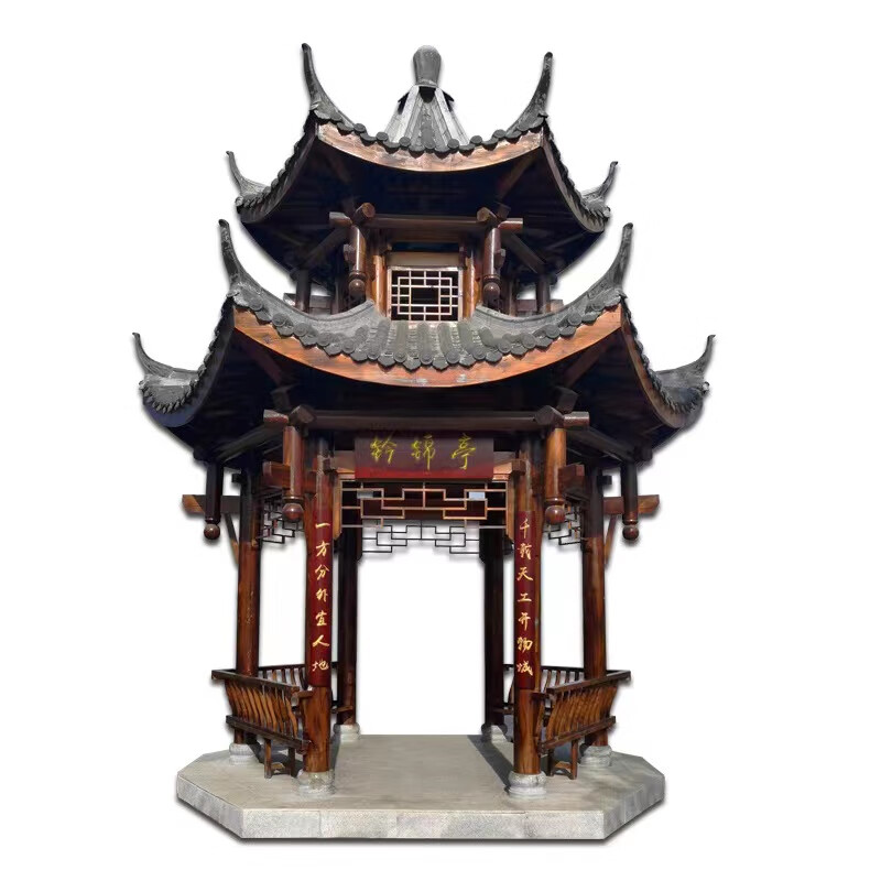 凉亭户外实木别墅庭院园林菠萝格古建四角双层景观亭子 古建六角凉亭