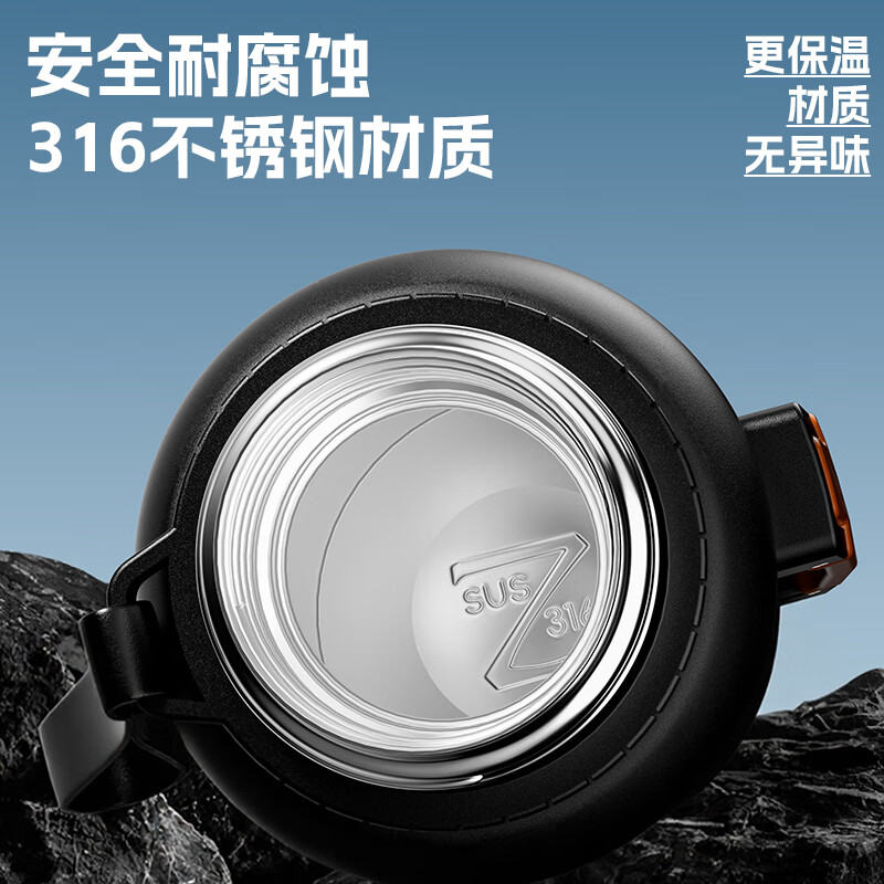 SZTAA保温杯大容量男女茶水分离316不锈钢水杯便携车载泡茶杯喝水杯盖 儒雅黑【茶滤+把手】800ml