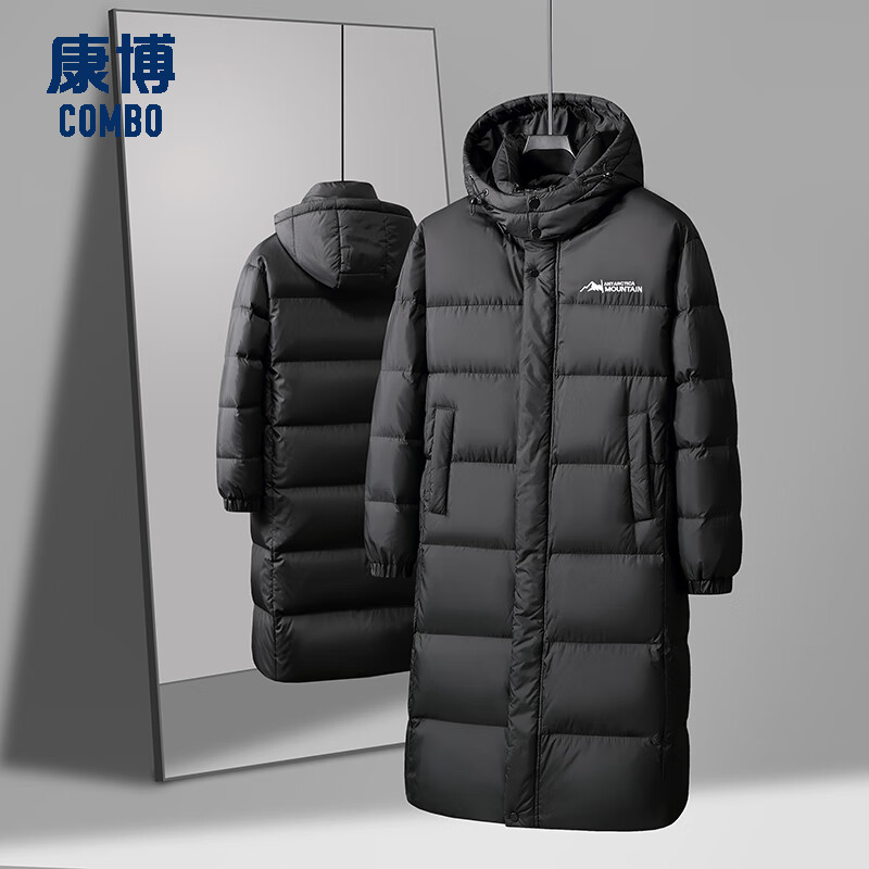 康博情侣款休闲潮流时尚羽绒服加厚防风长款外套 黑色 S (165)