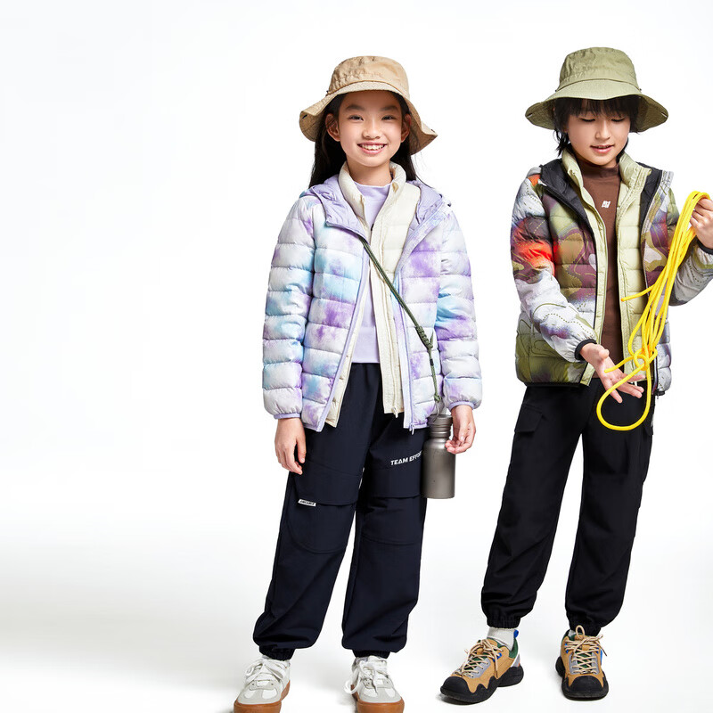 安奈儿(Annil)安奈儿童装男女童短款羽绒服2024冬新款 绿调花 130