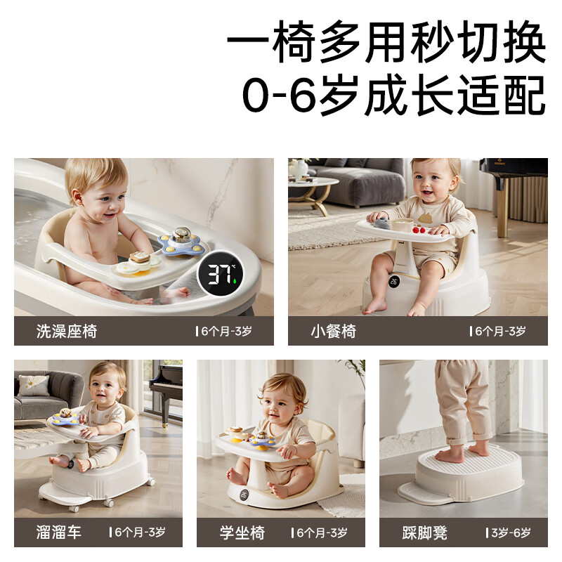 YEESOOM婴儿洗澡坐椅防滑浴凳儿童学坐泡澡神器宝宝洗澡盆坐椅浴桶多功能 全包围豪华款溜溜车【送牵引绳，万向轮，含全部功能】