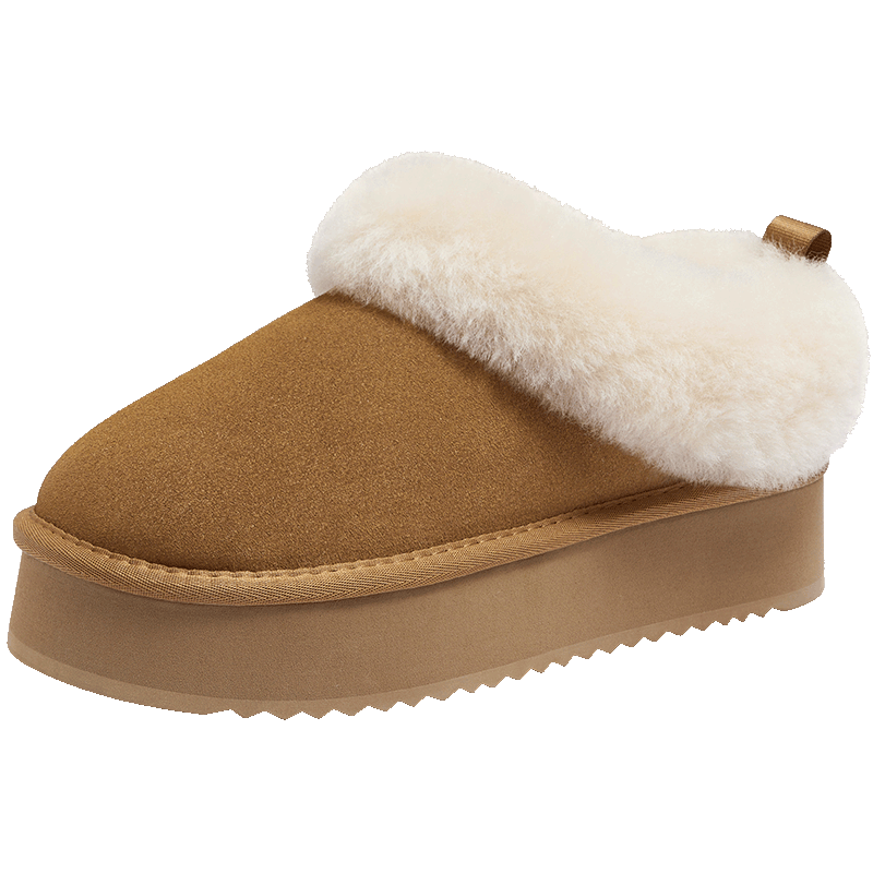 骆驼（CAMEL）毛毛鞋女舒适厚绒显高厚底雪地靴 L25W275117 驼色 40