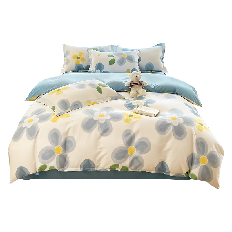 洁丽雅7A抗菌100%纯棉四件套新疆棉床上用品被套200*230cm1.5/1.8米床墨雨